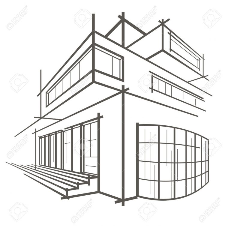 37520866-Dessin-Lin-Aire-D-Un-Immeuble-Banque-D'Images – N intérieur Immeuble Dessin