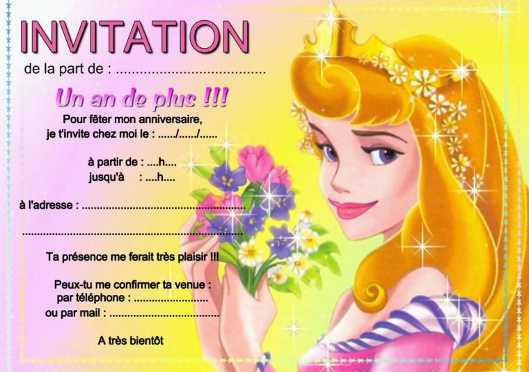 5 – 12 Ou 14 Cartes Invitation Anniversaire Princesse pour Carte Anniversaire À Imprimer Fille