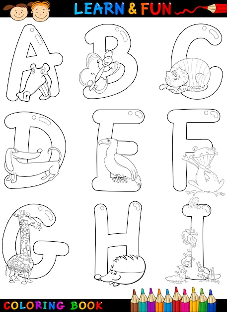 Alphabet De Dessin Animé Avec Des Animaux À Colorier à Alphabet A Colorier
