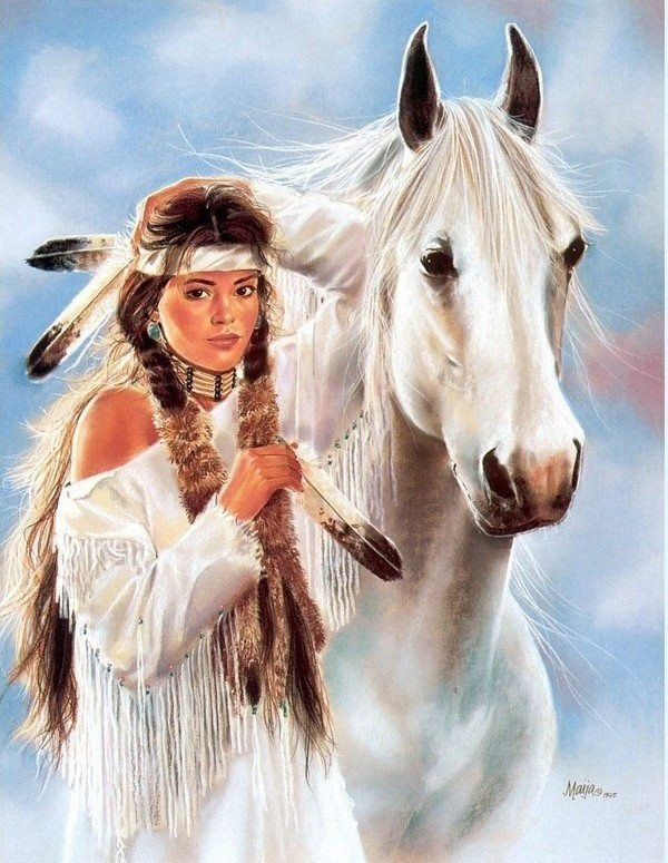 Amérindienne Et Son Cheval  Images Amérindiens intérieur Dessin Indienne 