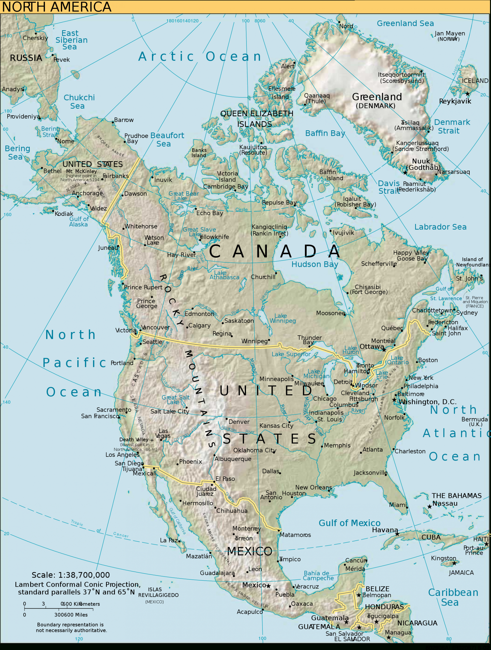Amérique Du Nord :Pays, Démographie, Répartition : Pays Du à Carte Amerqieus Avec Tout Les Villes 