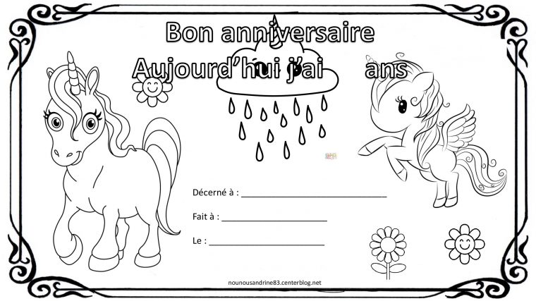 Anniversaire À Colorier Licorne concernant Dessin Carte Anniversaire