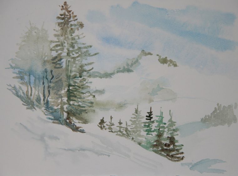 Aquarelles Libres: Paysage De Neige À Plaine-Joux destiné Paysage Enneigé Dessin