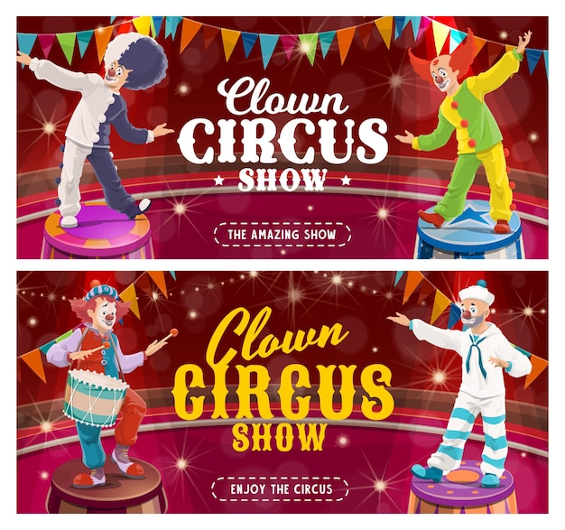 Bannières De Dessin Animé De Clown De Cirque De Carnaval à Personnage Du Cirque