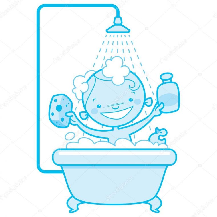 Bébé Dessin Animé Heureux Enfant Dans La Baignoire Version tout Dessin Bain