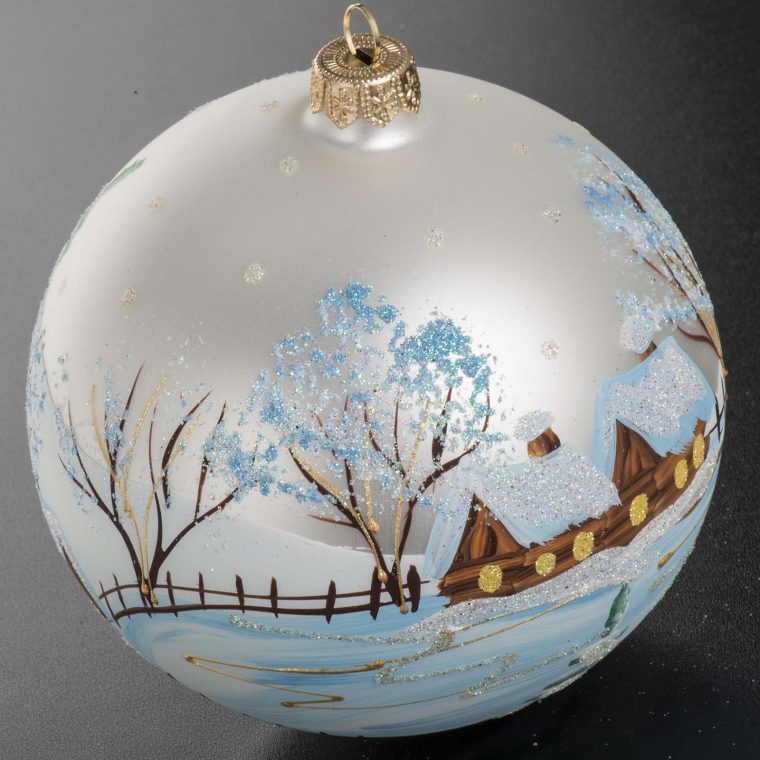 Boule De Noel Verre Blanc Paysage Enneigé 12 Cm  Vente En serapportantà Images Boules De Noel