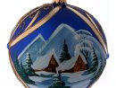 Boule De Noël Verre Bleu Paysage Enneigé Dans Cadre Doré destiné Images Boules De Noel