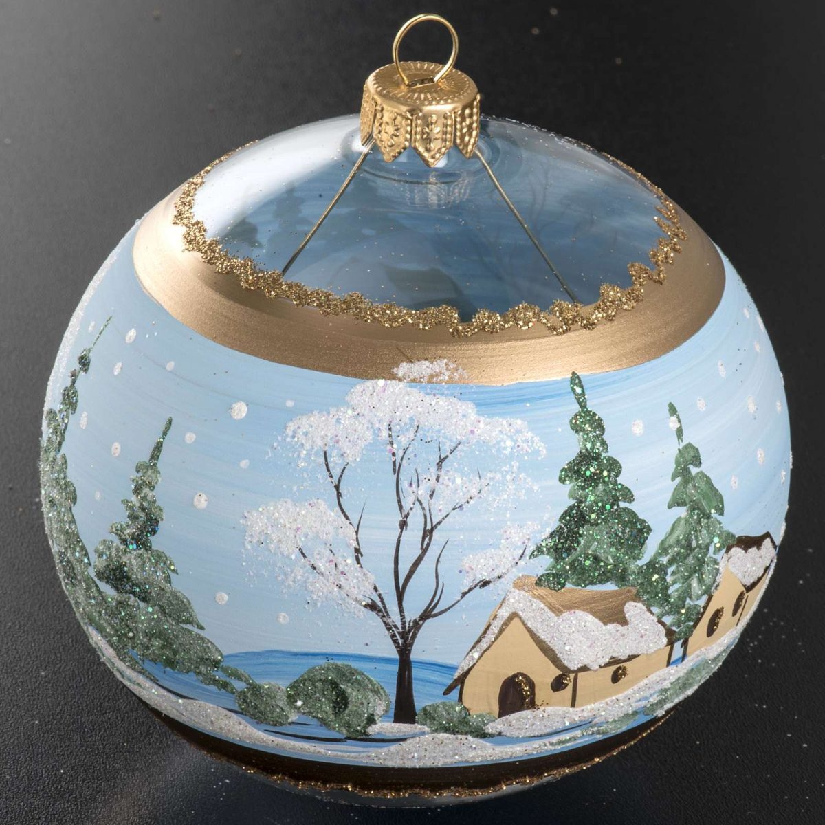 Boule De Noel Verre Paysage Enneigé Peint 10Cm  Vente En dedans Images Boules De Noel