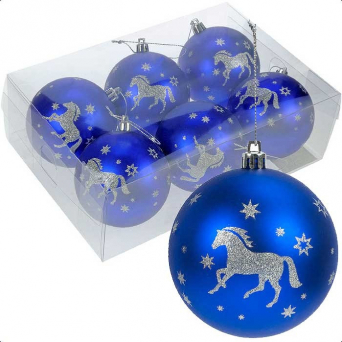 Boules De Noël Cheval Bleu - Lot De 6 tout Image De Boules De Noel