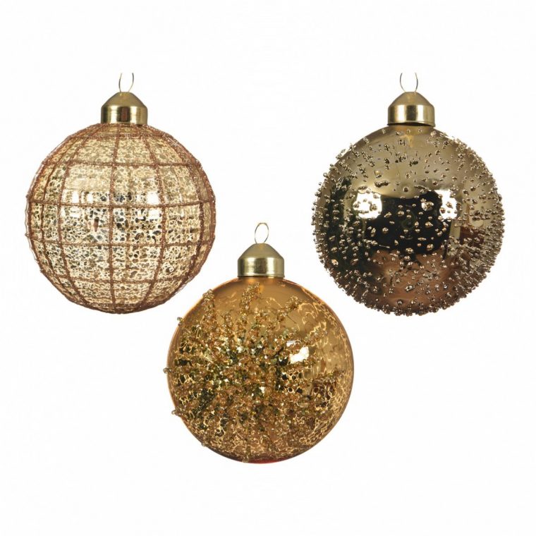 Boules De Noël En Verre – Or Et Paillettes  Ck Jardin intérieur Photo Boules De Noel