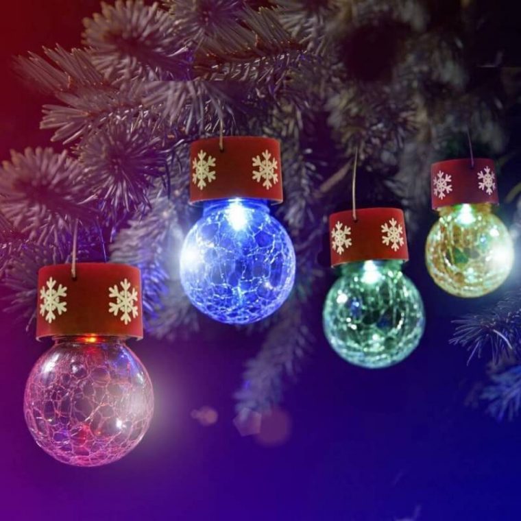 Boules De Sapin De Noël Solaires (Lot De 4) : Achat Pas Cher tout Image De Boules De Noel