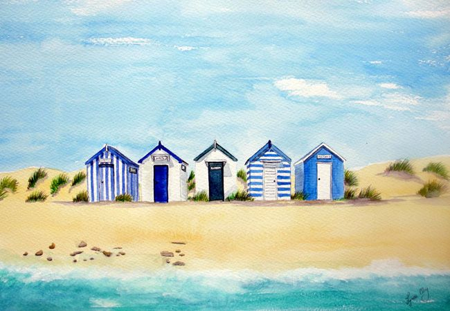 Cabane De Plage Dessin : Cabines De Plage Bleues Peinture tout Dessin Cabine De Plage 