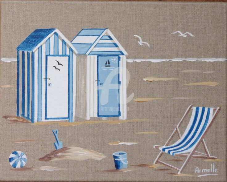 Cabines De Plage Bleues, Peinture Par Armelle Cailly encequiconcerne Dessin Cabine De Plage 