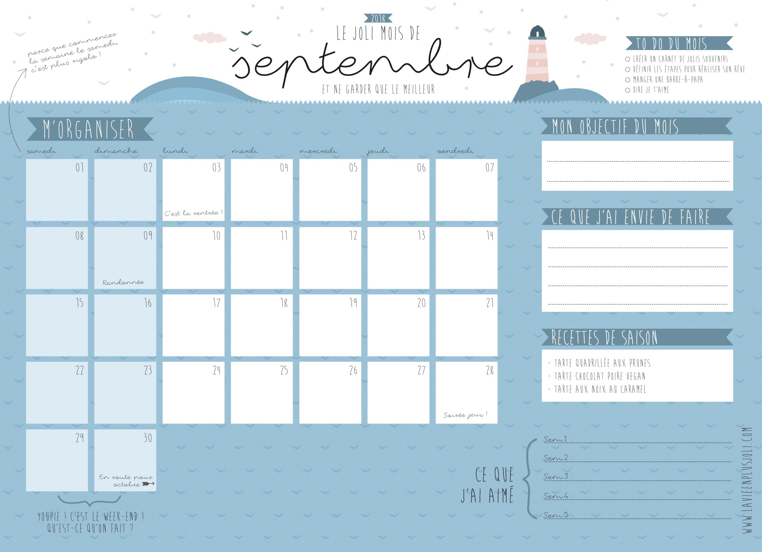 Calendrier Du Mois De Septembre À Imprimer - La Vie En à Calendrier 0 Imprimer 