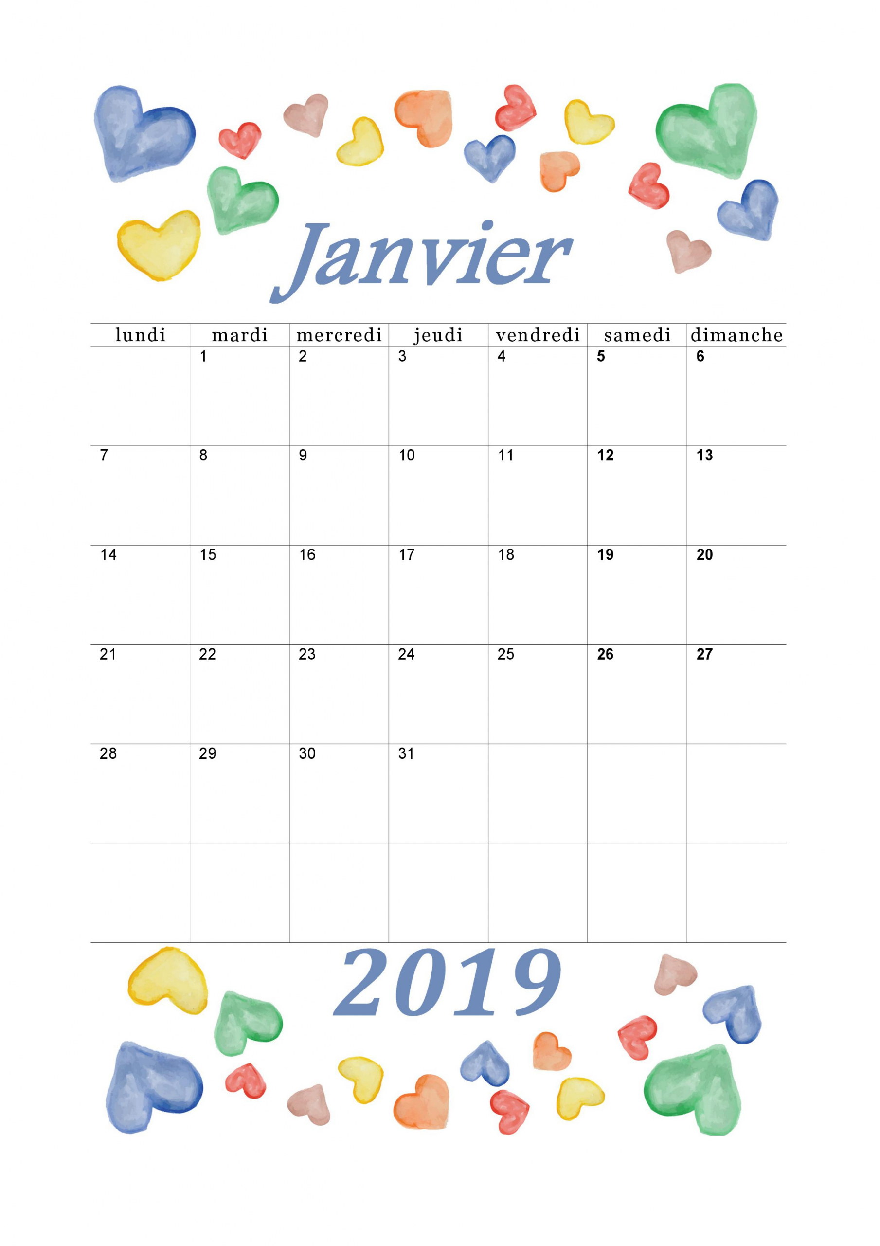 Calendrier Janvier 2019 À Imprimer - Calendriers à Calendrier Enfant À Imprimer