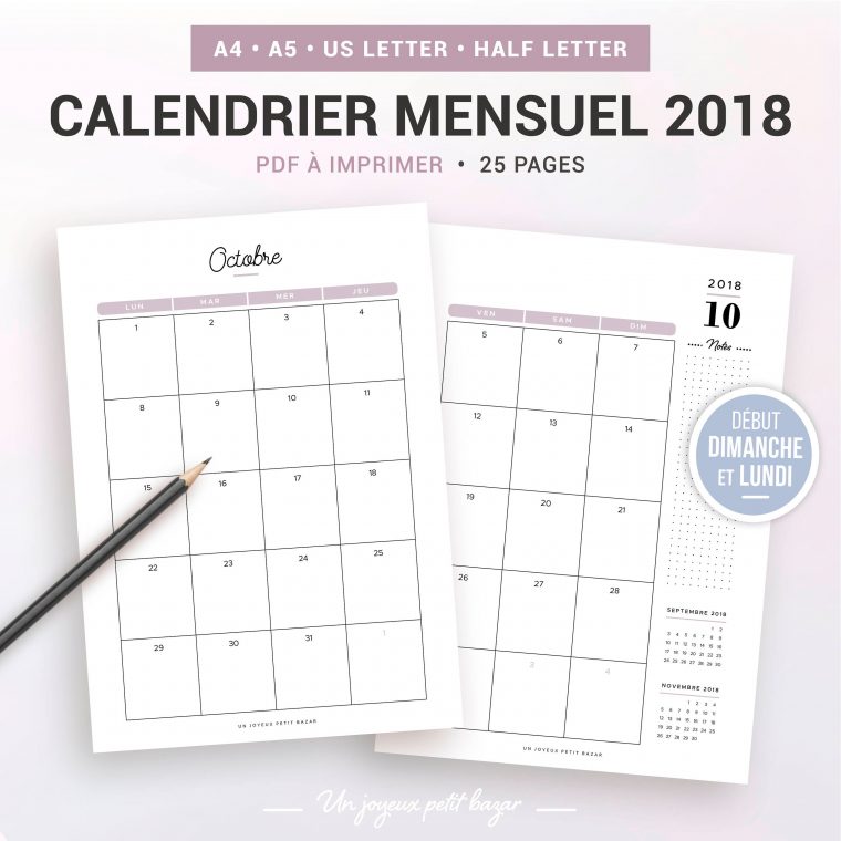 Calendrier Mensuel 2018 À Imprimer Agenda Mensuel 2018 pour Calendrier 0 Imprimer