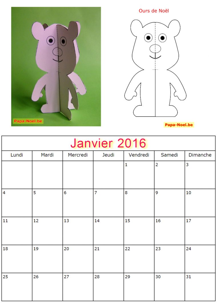 Calendriers De Janvier 2016 À Imprimer Gratuitement destiné Calendrier Enfant À Imprimer