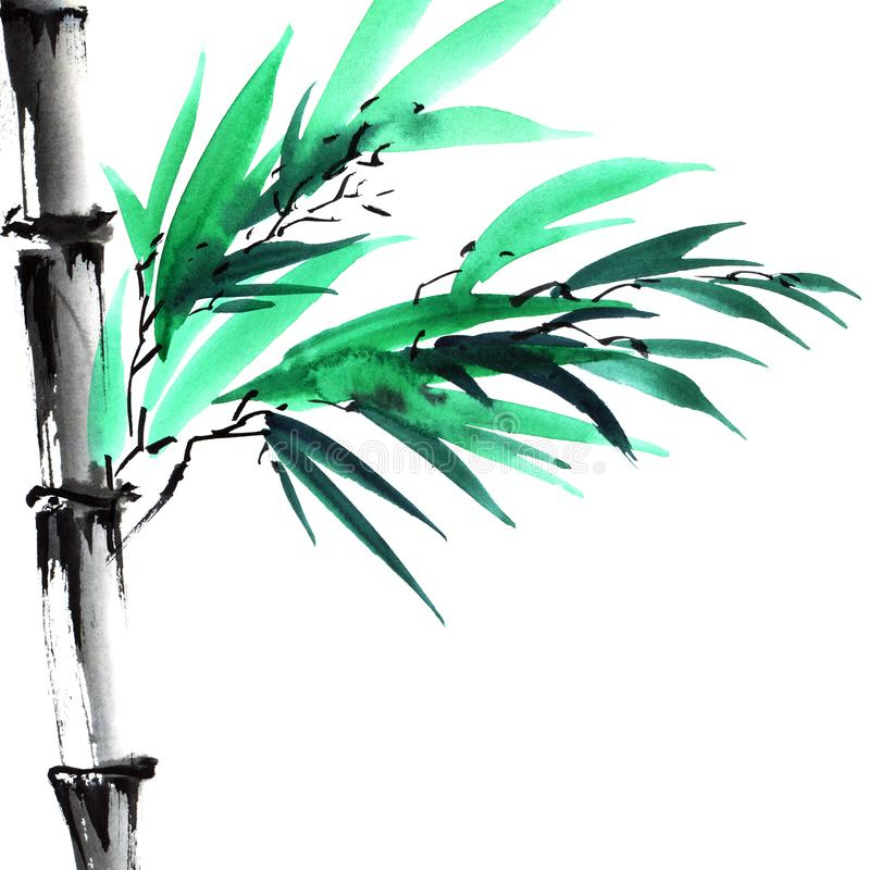 Carte Avec Le Bambou Dans Le Style De Sumi-E Illustration encequiconcerne Dessin De Bambou 