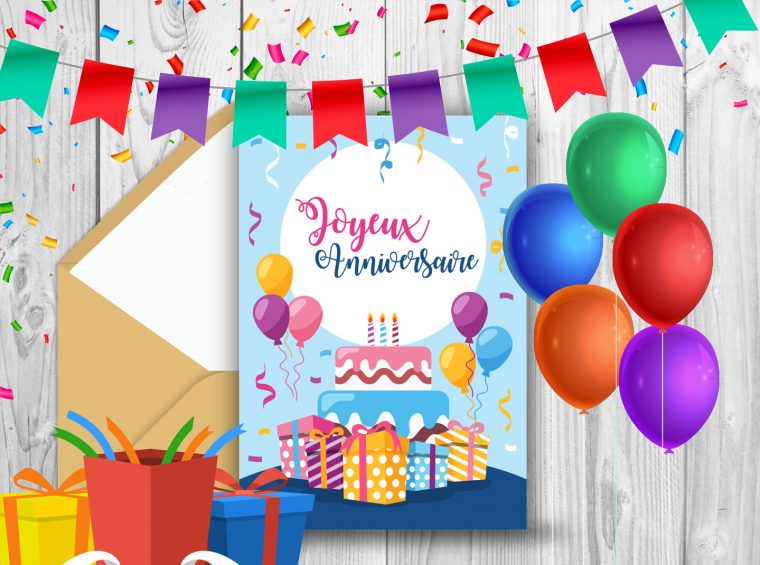 Carte D'Anniversaire Pour Enfant Avec Ballons Et Cadeaux encequiconcerne Carte D Invitation Gratuite À Imprimer Pour Fille