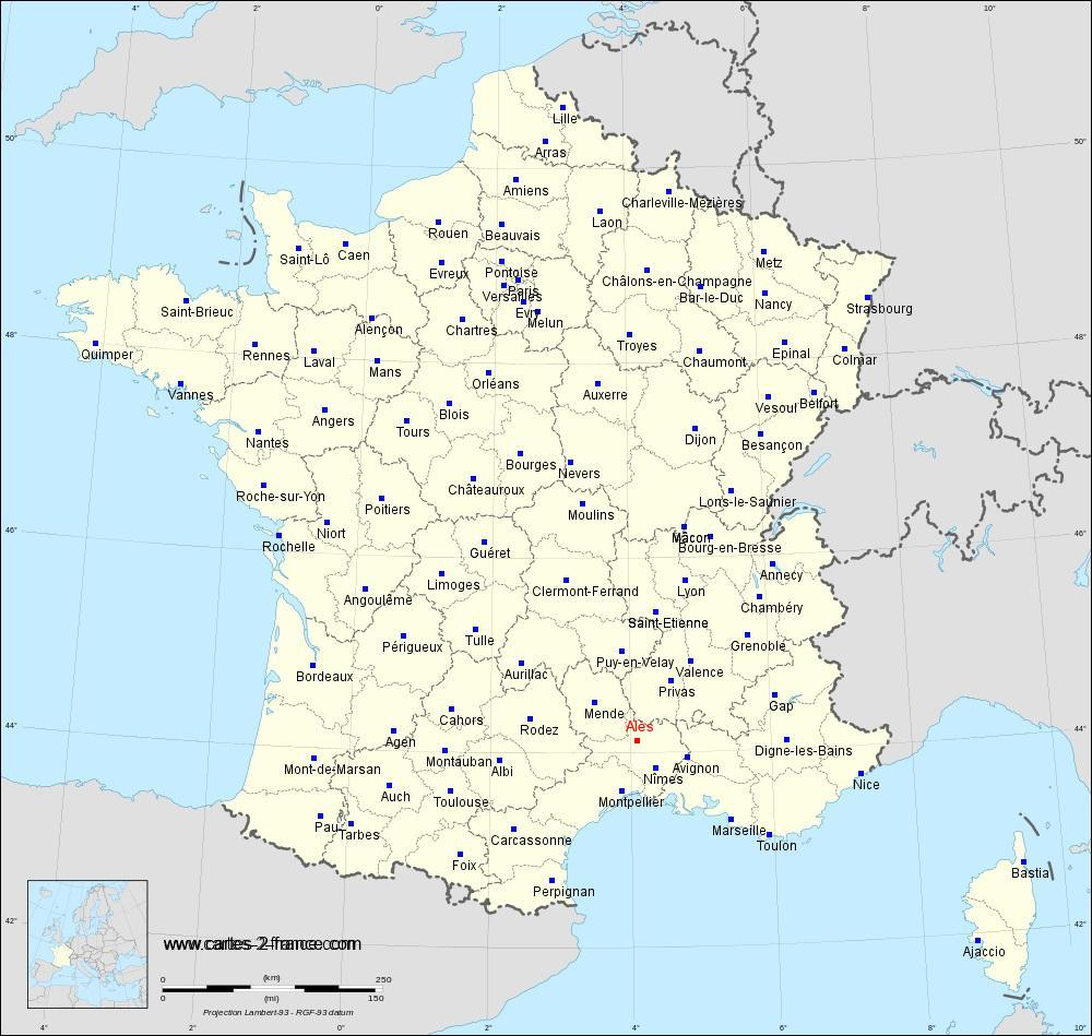 Carte De Alès : Situation Géographique Et Population De intérieur Département 30 Carte