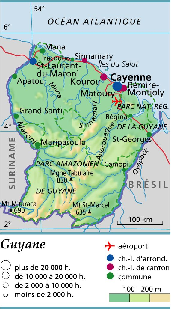 Carte De La Guyane - Guyane Cartes Des Villes, Relief concernant Carte De La Thailande À Imprimer 