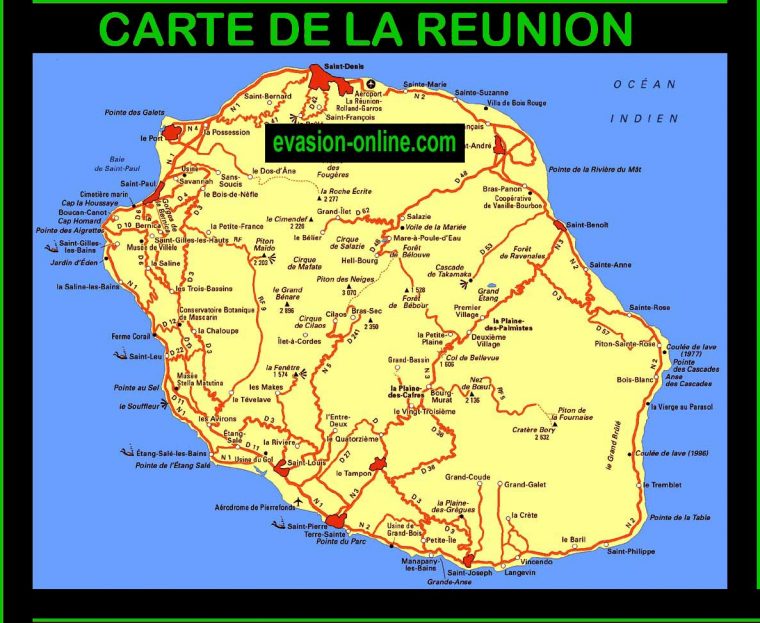 Carte De La Réunion » Vacances – Guide Voyage concernant Carte De La Thailande À Imprimer