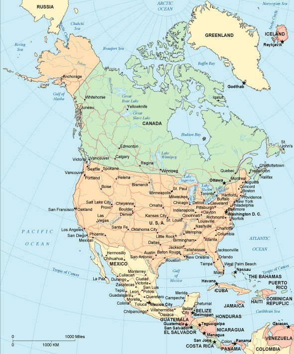 Carte De L&amp;#039;Amérique Du Nord Et Centrale - Pays, Relief pour Carte Amerqieus Avec Tout Les Villes 