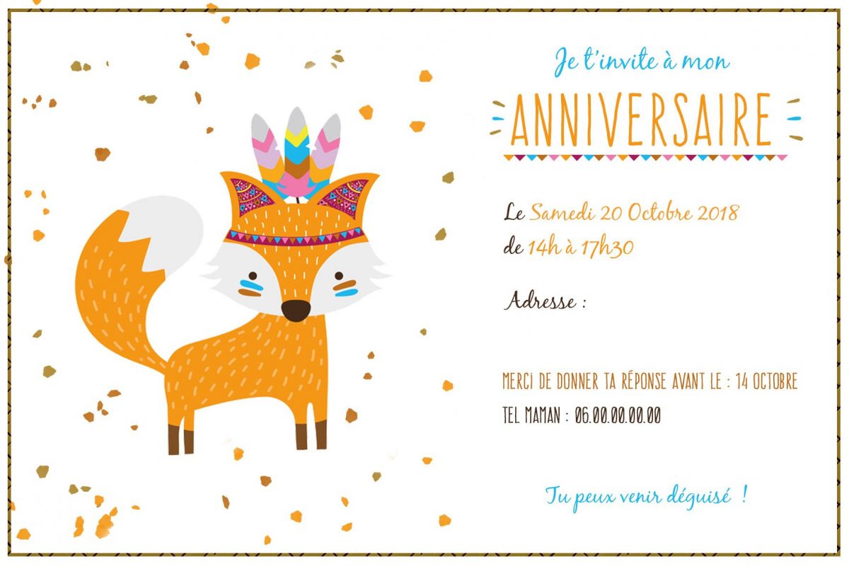 Carte D'Invitation Anniversaire Enfants. Petit Renard pour Cartes D Invitation À Imprimer