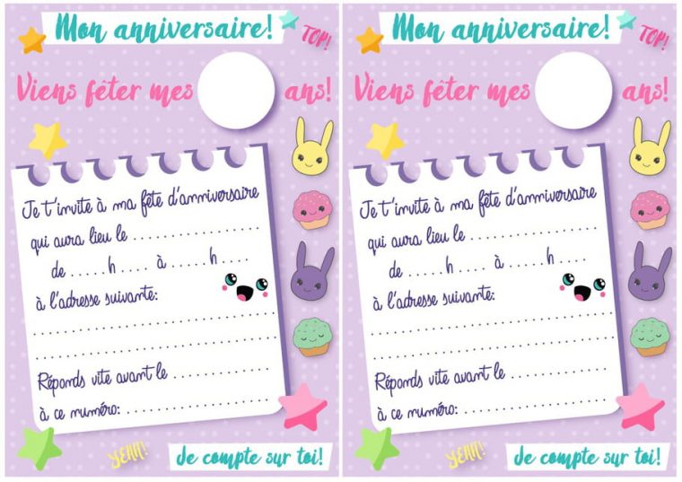 Carte D'Invitation D'Anniversaire Thème Kawaii avec Cartes D Anniversaires À Imprimer