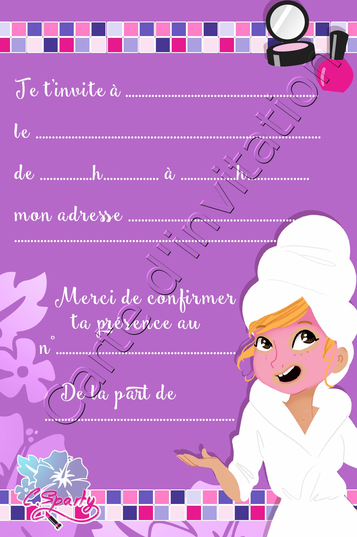 Carte D&amp;#039;Invitation Spa Party Personnalisable Pour Enfant serapportantà Carte Anniversaire À Imprimer Fille 