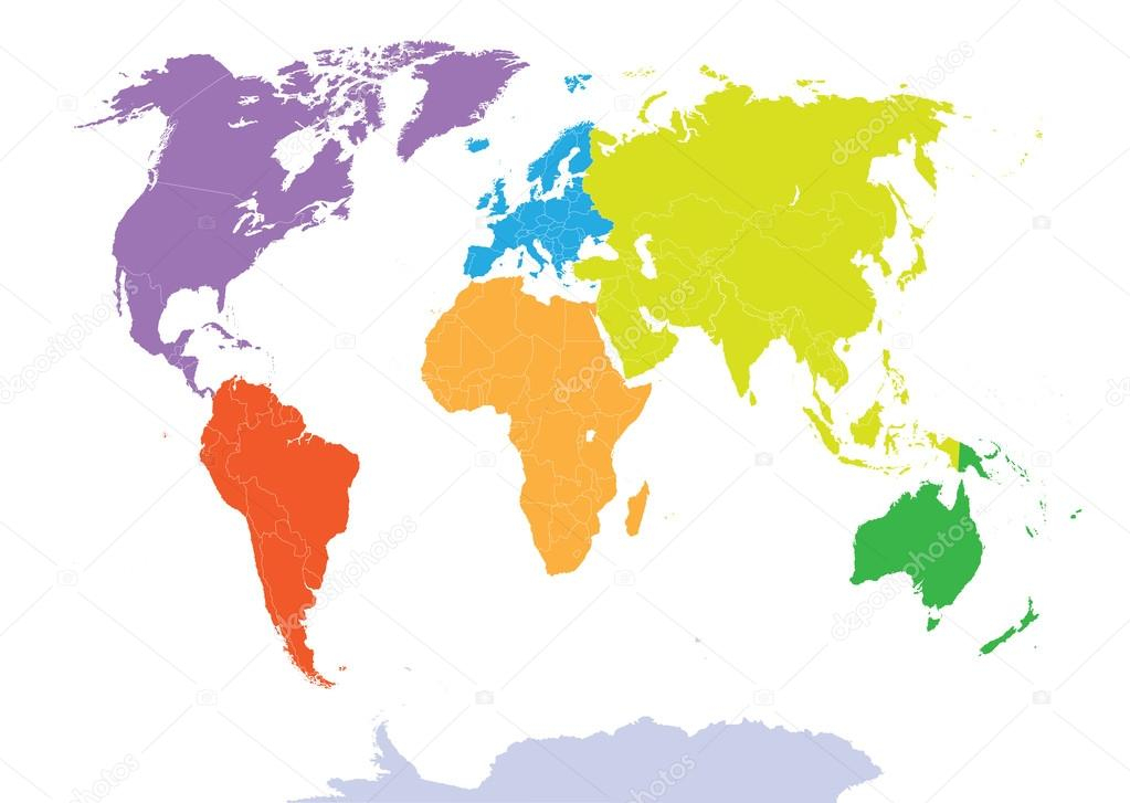 Carte Du Monde Colorée Par Continents Image Vectorielle tout Un Carte Avec Les Continents Du Monde