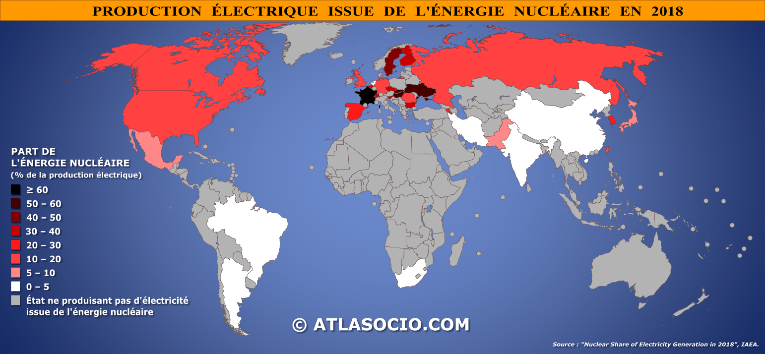 Carte Du Monde : Production Électrique Issue De L'Énergie dedans Centrale Nuclã©Aire Sud France Carte
