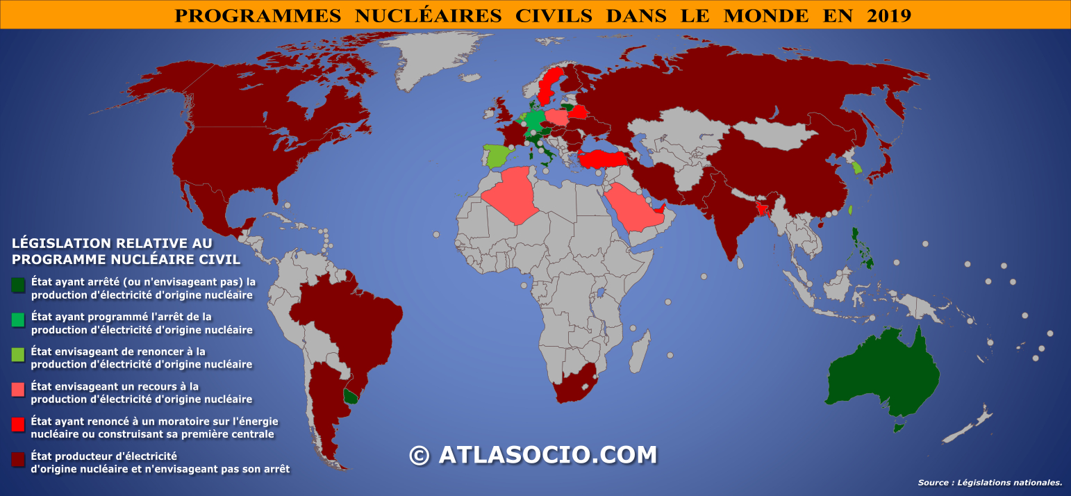Carte Du Monde : Programme Nucléaire Civil  Atlasocio intérieur Centrale Nuclã©Aire Sud France Carte