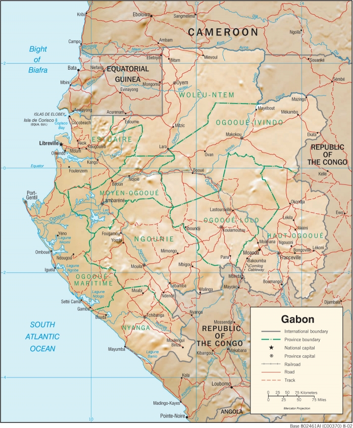 Carte Géographique - Gabon - 1,398 X 1,695 Pixel - 618.99 pour Carte Administrative Du Gabon