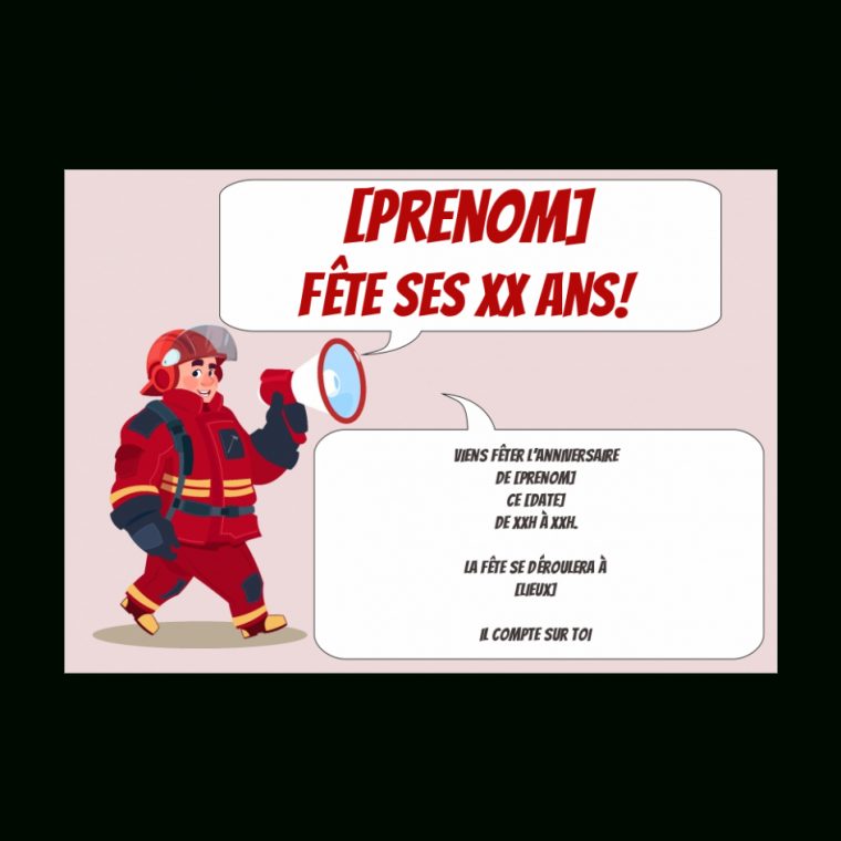 Carte Invitation Anniversaire Pompier Enfant Dessin concernant Carte Anniversaire Pompier