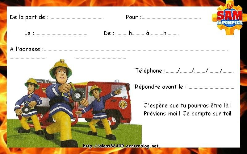 Carte Invitation Sam Le Pompier 01 à Carte Anniversaire Pompier 