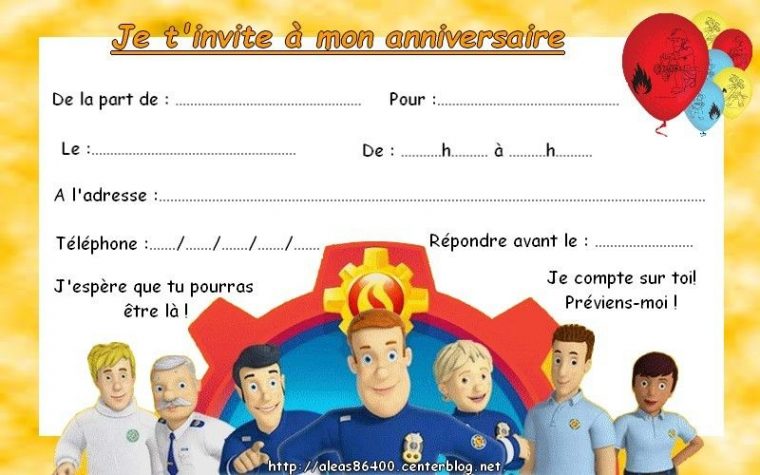 Carte Invitation Sam Le Pompier 05 destiné Carte Anniversaire Pompier