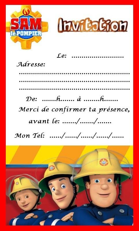 Carte Invitation Sam Le Pompier 07 intérieur Carte Anniversaire Pompier 