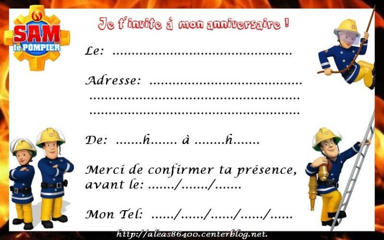 Carte Invitation Sam Le Pompier 08 avec Carte Anniversaire Pompier