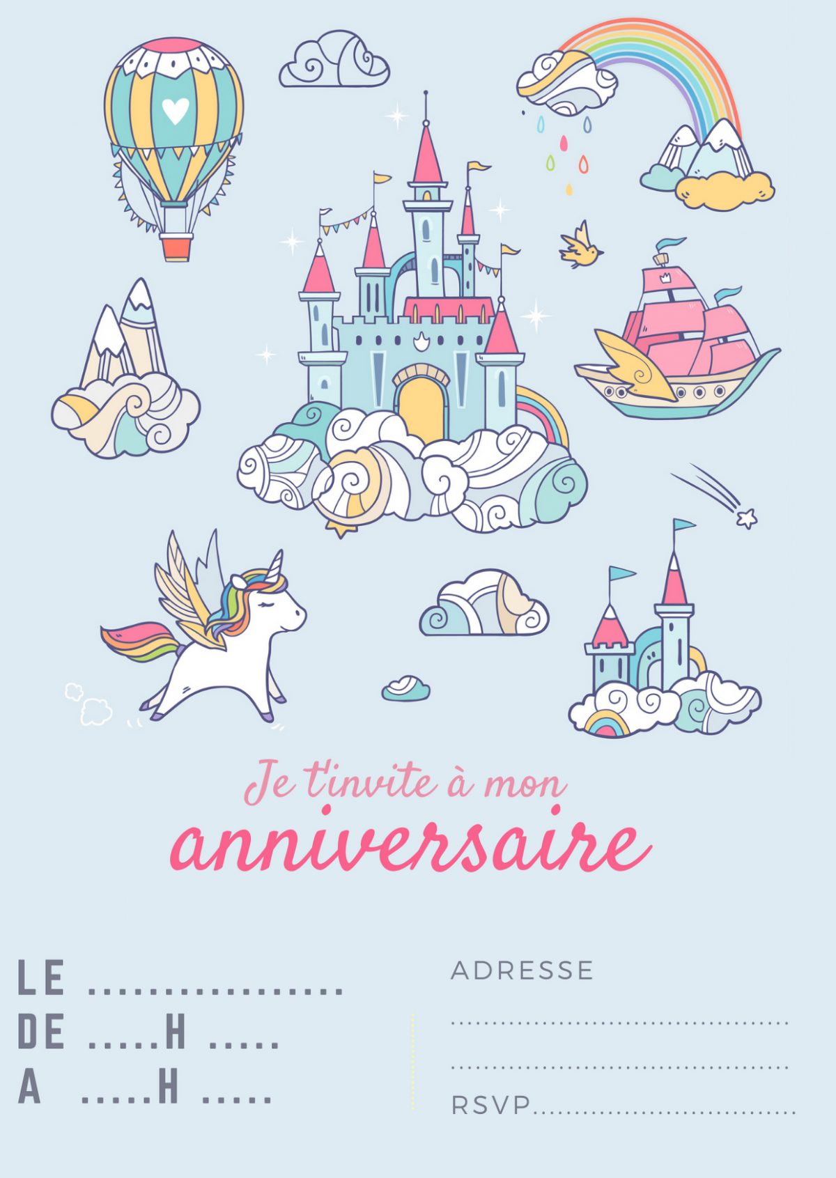 Cartes D'Invitation Pour Des Anniversaires De Licorne serapportantà Cartes D Anniversaires À Imprimer