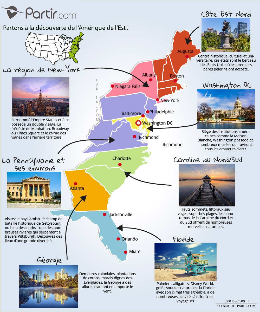 Cartes Touristiques Et Plans Côte Est Des États-Unis serapportantà Carte Des Régions Des Etats Unis 