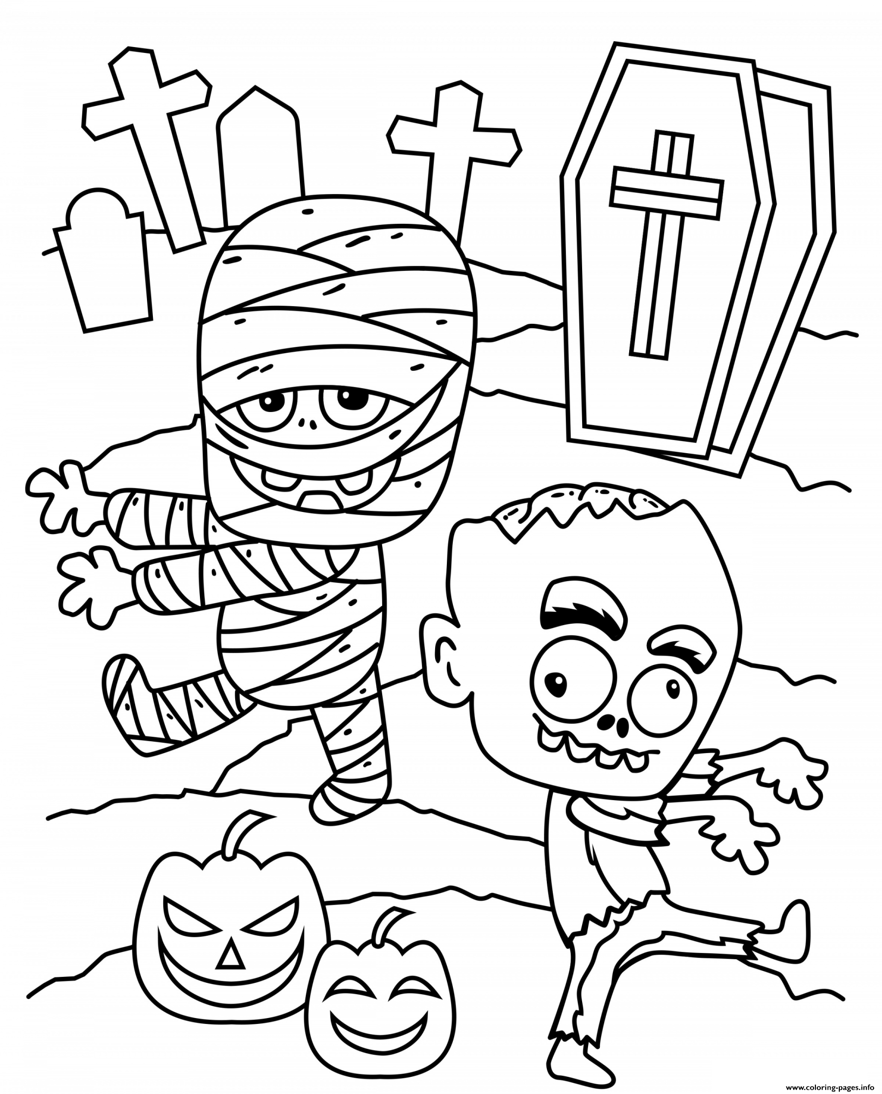 Cemetery Halloween With Monsters Coloring Pages Printable concernant Dessin Halloween