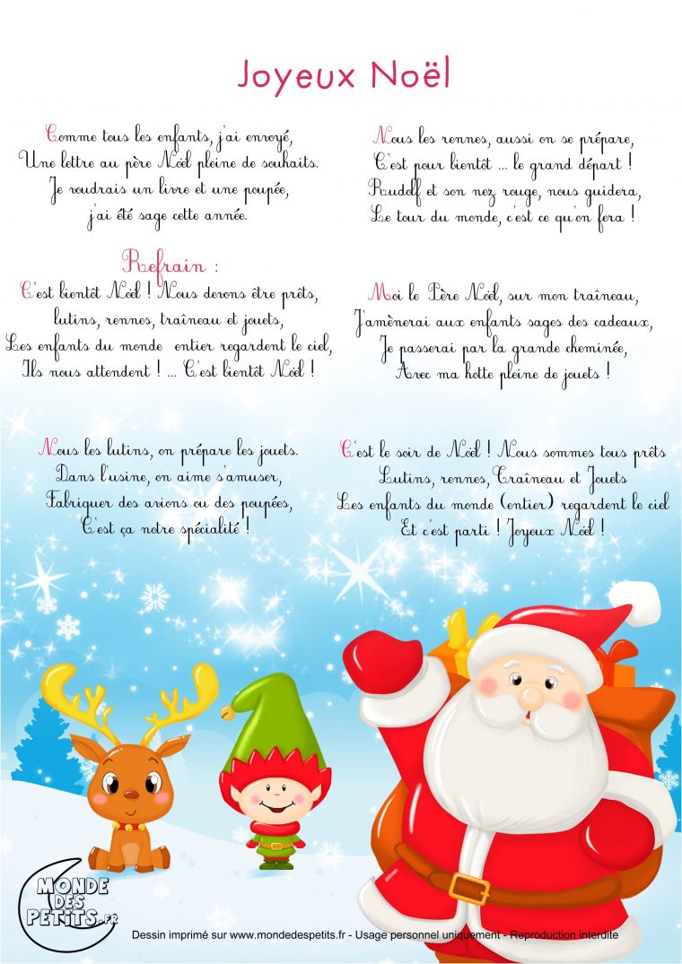 Chansons Et Comptines Inspiration Chant De Noel Paroles A avec Comptine A Imprimer