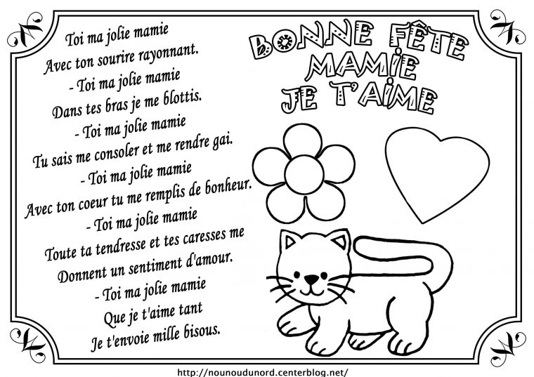 Chat En Coloriage Et Poème Bonne Fête Mamie tout Dessins Fete Des Meres