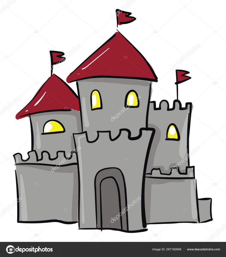 Château, Vecteur Ou Illustration Couleur . — Image avec Dessin Chateau Fort