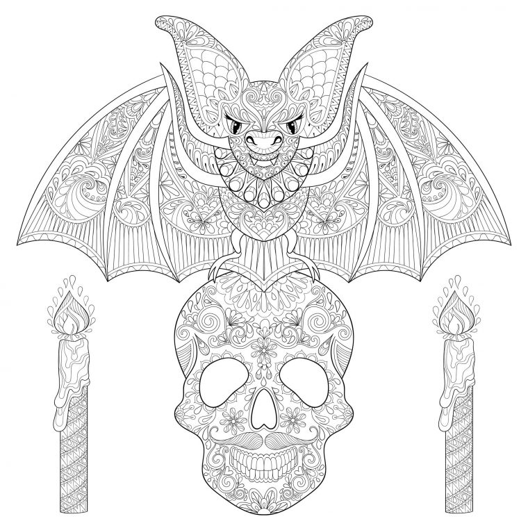 Chauve Souris Sur Crâne – Halloween – Coloriages avec Dessin De Chauve-Souris D Halloween