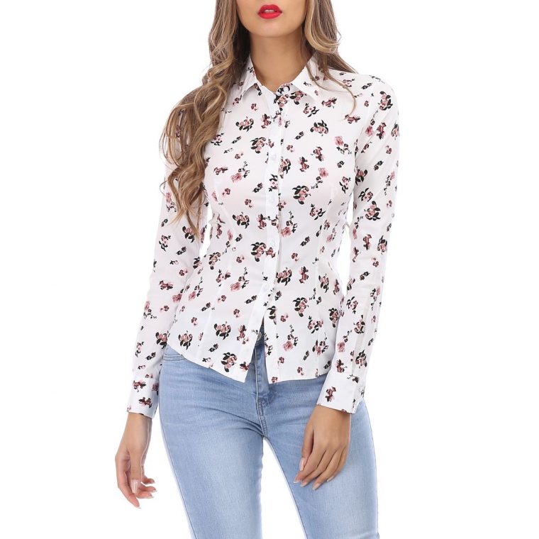 Chemise Blanche À Imprimé Fleurs Roses encequiconcerne Imprimé Fleur