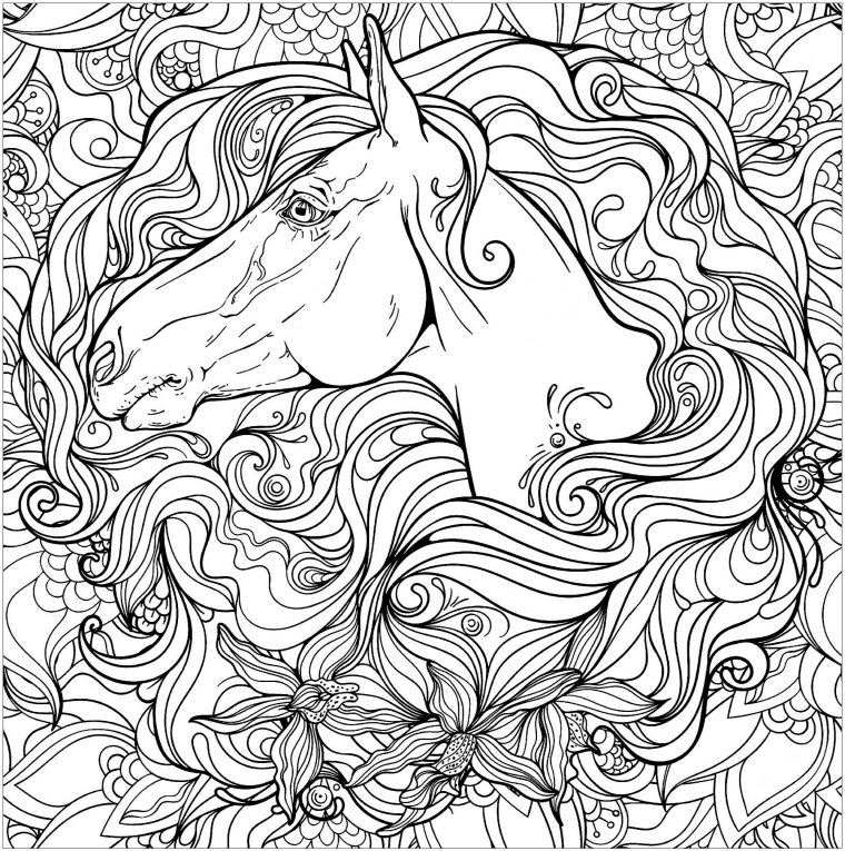 Cheval Dans Fleurs – Chevaux – Coloriages Difficiles Pour destiné Coloriage Magique Cheval