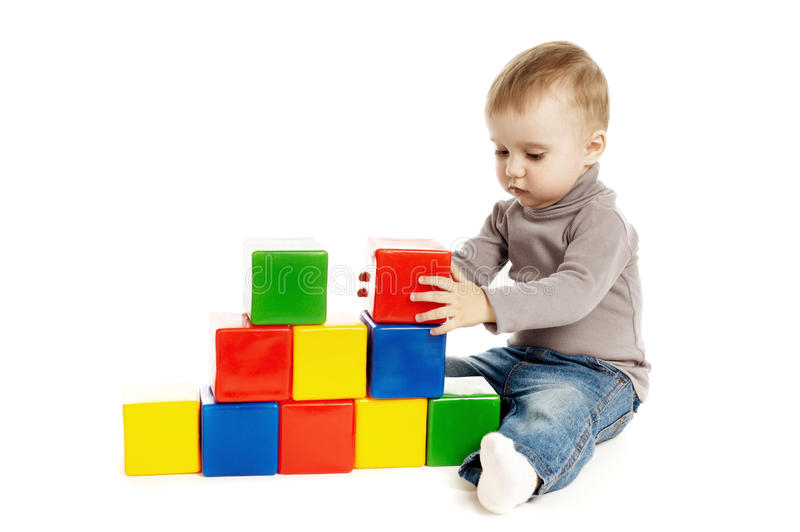 Child Playing With Toy Cubes, Isolated On White Stock à Image Enfant Qui Joue