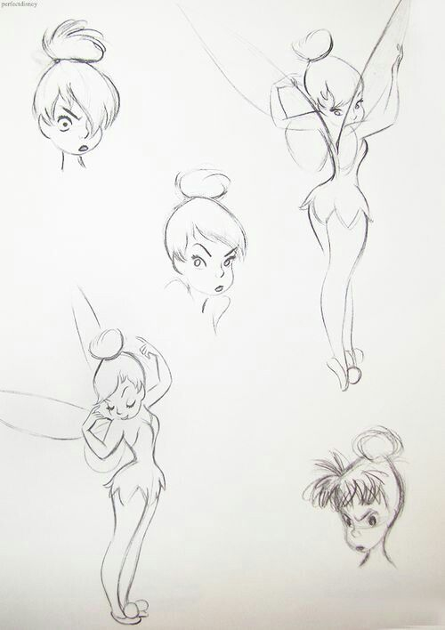 Clochette Expressions  Disney Character Sketches, Disney tout Dessiner La Fée Clochette 